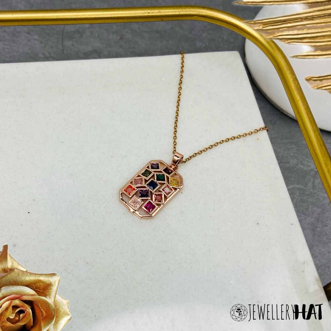 Rose Gold Rose Pendant | Rose Gold Plated Necklace for Women | Artificial Jewellery