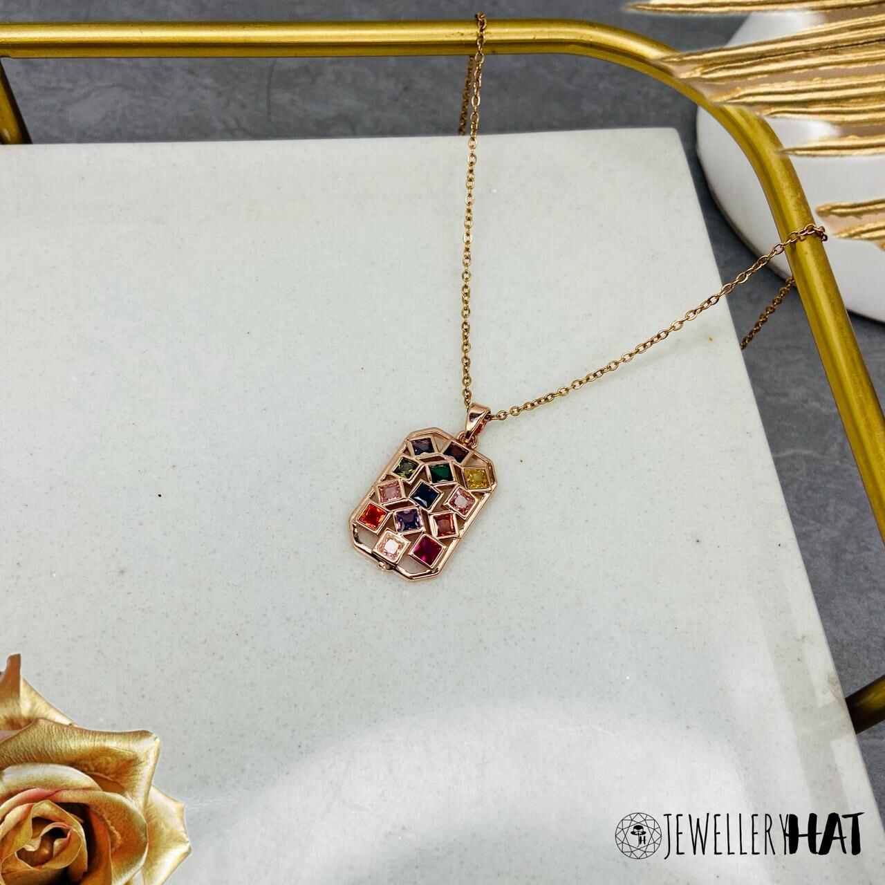 Rose Gold Rose Pendant | Rose Gold Plated Necklace for Women | Artificial Jewellery