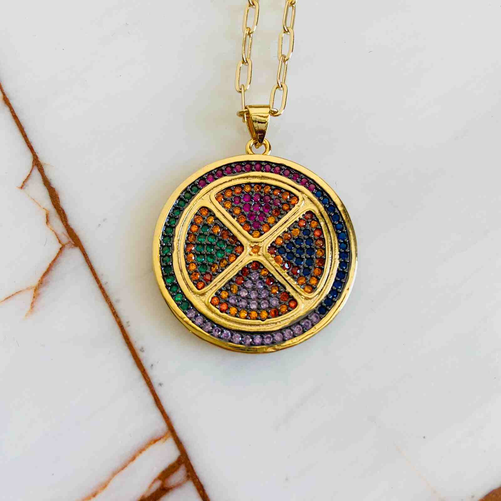 Big round gold pendant online