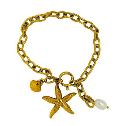 Shell Bracelet | Seashell Jewellery | Star fish Bracelet | Gold Plated | Anti Tarnished