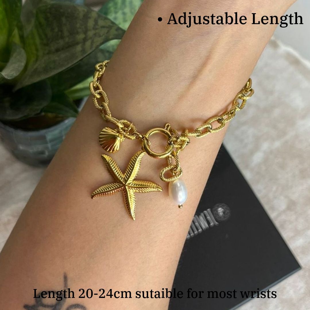 Shell Bracelet | Seashell Jewellery | Star fish Bracelet | Gold Plated | Anti Tarnished