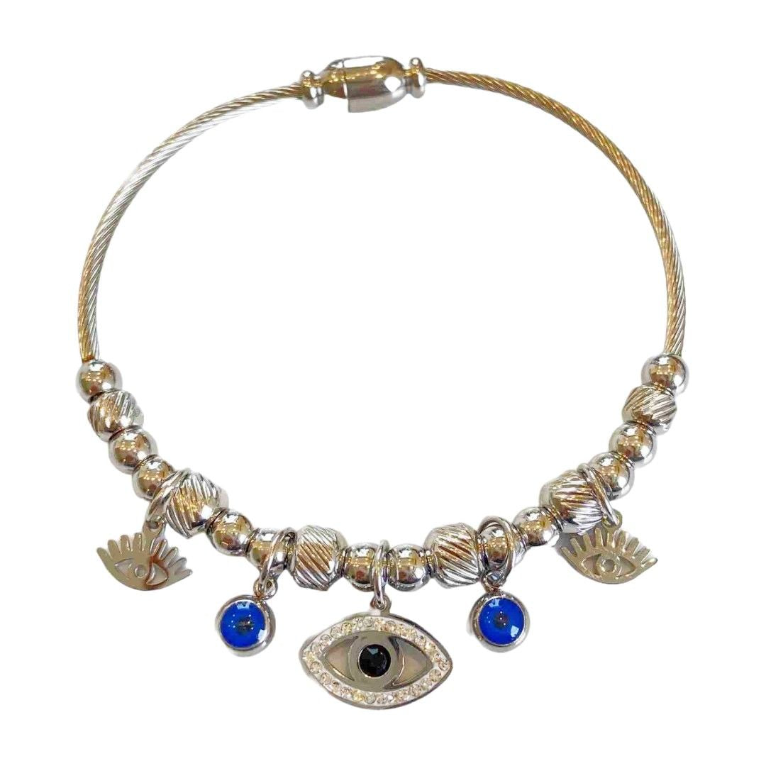 Silver Evil Eye Bracelet With Multiple Charms | Silver Plated Fashion Jewellery For Girls