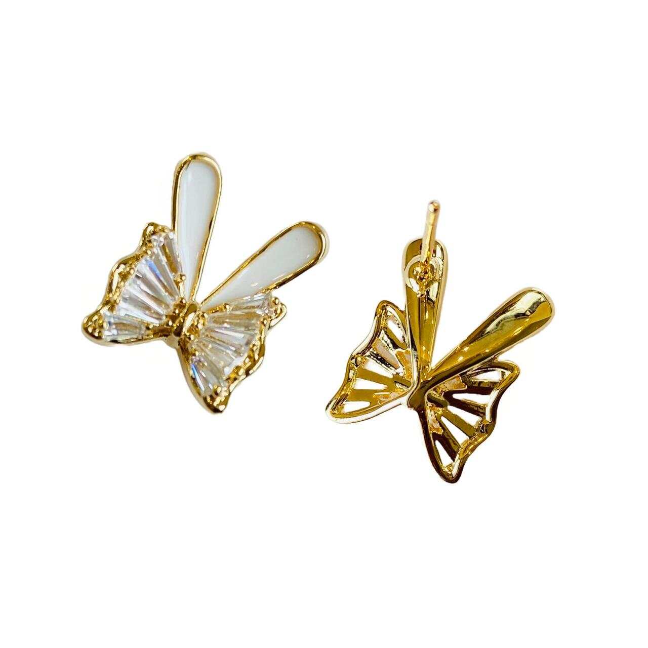 Slanted Butterfly Earrings In Cream White Colour | Long Lasting Anti Tarnish Jewellery