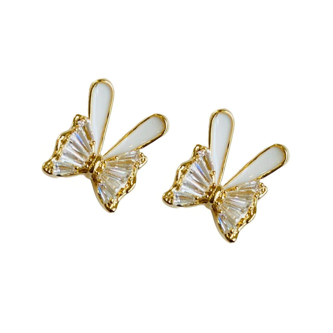 Slanted Butterfly Earrings In Cream White Colour | Long Lasting Anti Tarnish Jewellery