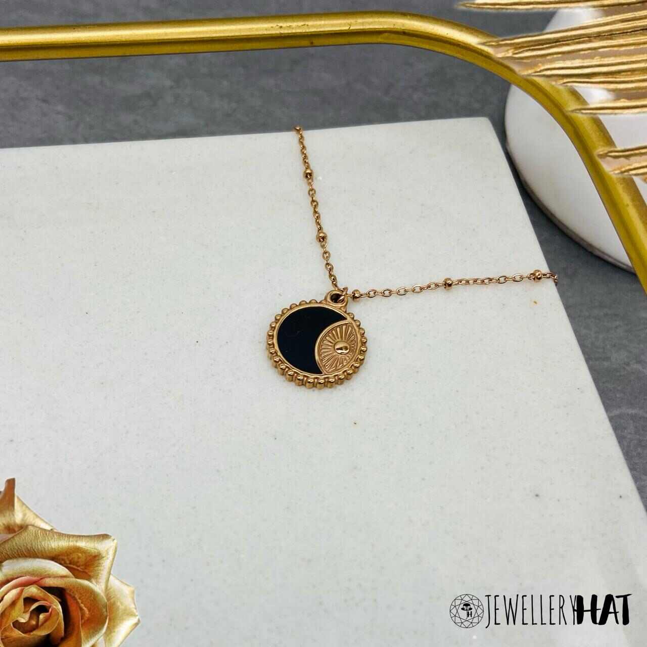 Sun Moon Necklace | Rose Gold Plated Sun Moon Necklace for Women | Artificial Jewellery