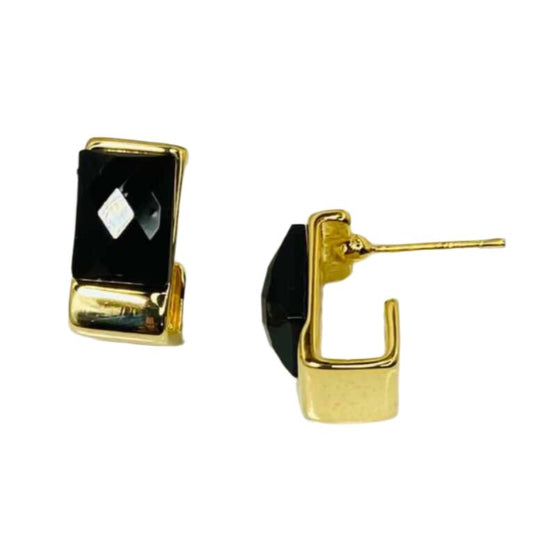 Women's Stud Earrings Gold | Black Stone Earrings