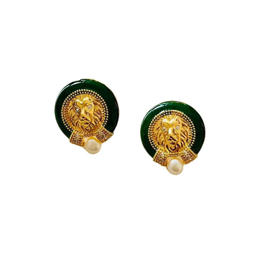 Green Earrings with Lion